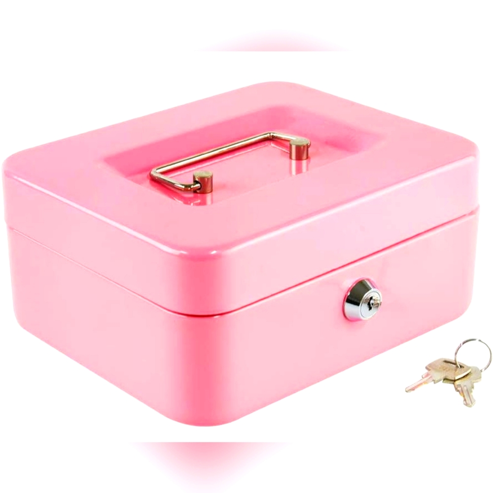 Durable Steel Pink Medium Lock Cash Box With Cash Drawer and a Set Of Lock Keys - Picture 1 of 8